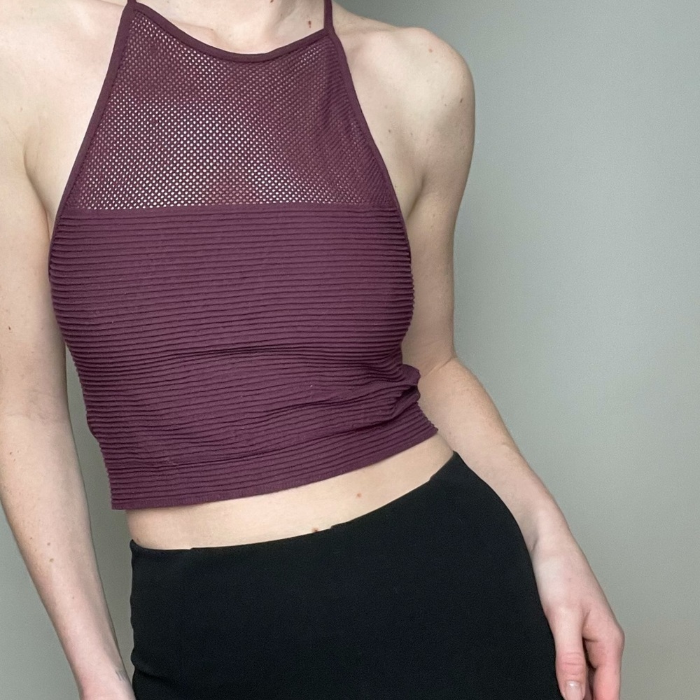 BCBGeneration Purple Mesh Racer Tank - Picture 3 of 6
